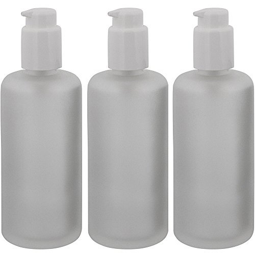 Mattglas, Gel-Spender Flasche, m. weißer Lotionspender, 200 ml Kosmetex Glas-Flasche, Flakon, leer, 3× 200 ml Mattglas von Kosmetex