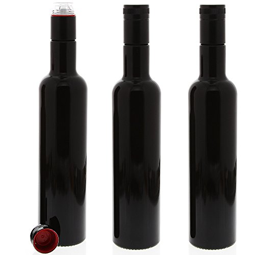 Mironglas Ölflasche 500 ml m. Ausgießer, Violett-Glas Essig-Flasche, Kosmetex Lichtschutz-Flasche Miron, rund, 3× 500 ml von Kosmetex