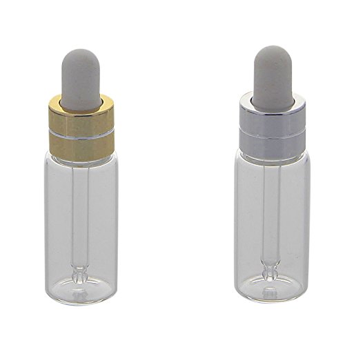 Serumflaschen Kosmetex, Gold und Silber kleine Pipettenflasche je 5 ml Volumen mit Silikon Pipette, 1× Mix Gold+Silber von Kosmetex