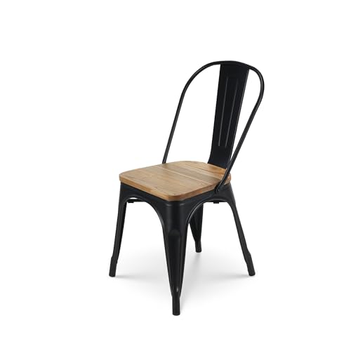 KOSMI - Schwarzer Stuhl aus Metall und hellem Holz, Industri-Stil, aus Metall, schwarz matt und Sitz aus hellem Holz von Kosmi