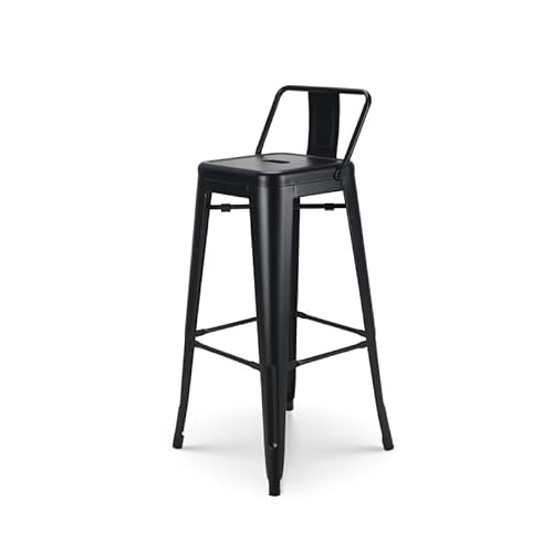 Kosmi - Barhocker aus mattschwarzem Metall mit Kleiner Rückenlehne, Barhocker Höhe 76 cm, ideal für Tisch 100 cm und mehr von Kosmi