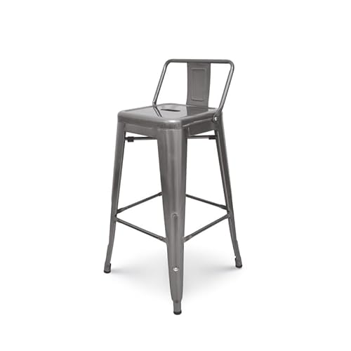 Kosmi - Barhocker aus rohem Metall mit Kleiner Rückenlehne, Barstuhl Metallhocker Höhe 66 cm, perfekt für Küchenarbeitsplatten von ca. 90 cm, verzinkt von Kosmi