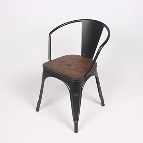 Kosmi - Black Metal Chair and Dark Wood Industrial Factory Factory Metal Black Matte, Dark Wood Seat and Armrests von Kosmi