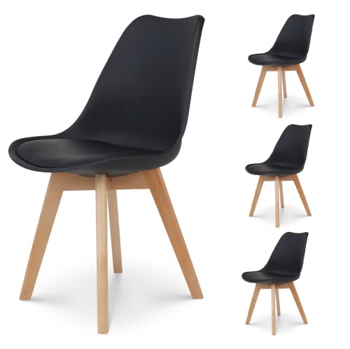 Kosmi - Lot de 4 Chaises Noires Style scandinave modèle Victoire Avec Coque en résine Noire Rembourrée et Pieds en Bois Naturel von Kosmi