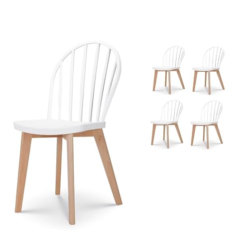 Kosmi - Lot de 4 chaises de Salle à Manger EMY Blanches Avec Pieds en Bois von Kosmi