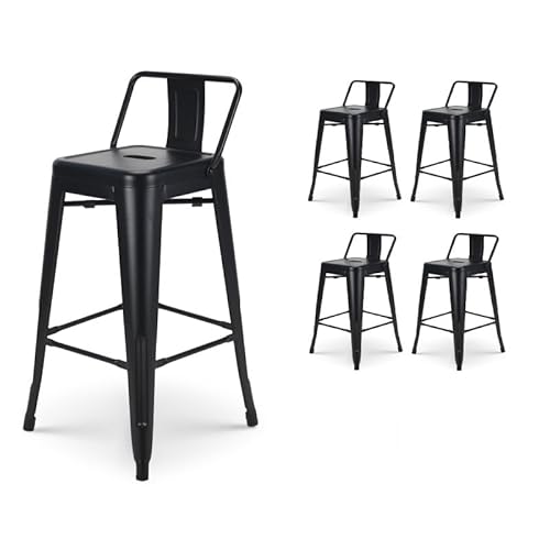 Kosmi - Posten mit 4 Barhockern aus mattschwarzem Metall mit Kleiner Rückenlehne und Barstühlen. Höhe 66 cm. Perfekt für 90 cm Tisch, Mittelinsel oder Arbeitsplatte Kosmi - Posten mit 4 Barhockern aus mattschwarzem Metall mit Kleiner Rückenlehne und Barstühlen. Höhe 66 cm. Perfekt für 90 cm Tisch, Mittelinsel oder Arbeitsplatte von Kosmi