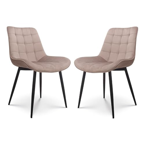 Kosmi - Set mit 2 Stühlen, beige, skandinavischer Stil, mit Sitzfläche aus gepolstertem Stoff und Beinen aus Metall, schwarz von Kosmi