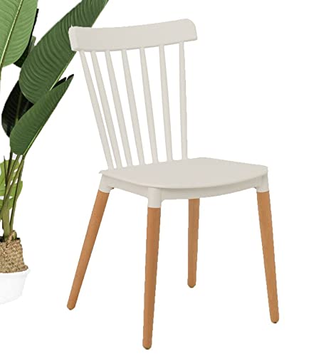 Kosmi Stuhl, skandinavischer Stil, Sprossen, Modell Pop mit Schutzhülle aus weißem Kunstharz, Füße aus Naturholz von Kosmi