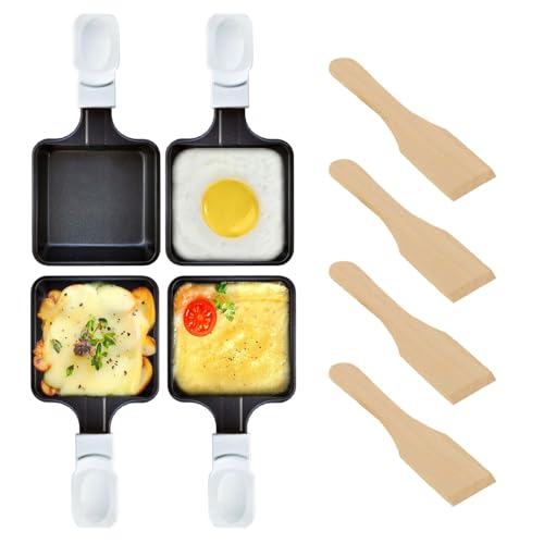 Kosmosta 4 Stück Raclette-Pfännchen mini antihaftbeschichtete Pfännchen, Schmelzzubehör für Raclettes, Ersatzplatten Raclette Geschirr mini raclette pfanne, quadratische Form, von Kosmosta