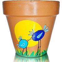 Personalisierter Terra Cotta Planter Handbemaltes Vogeldesign, Vater & Sohn von Kossitas