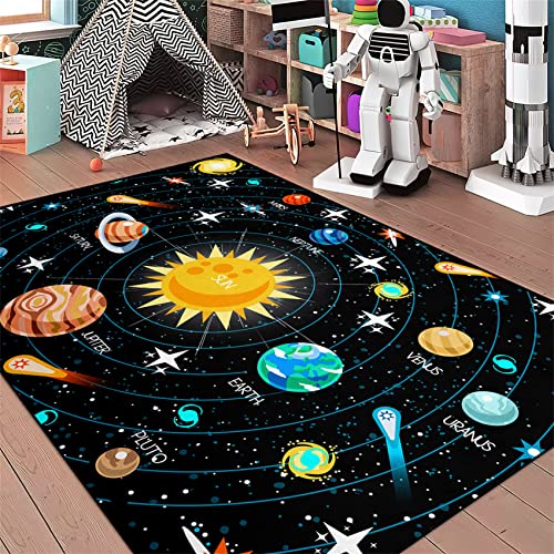 Kossmjx Universe Planet Area Rugs Outer Space Rugs for Boys Bedroom Educational Sofa Floor Mat Galaxy Solar System Theme Throw Rugs for Indoor Outdoor Carpets Crystal Polyester Mats Oversized, 5'×7' von Kossmjx