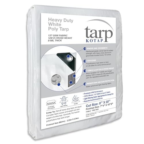 Kotap 8-ft x 20-ft Heavy-Duty 12 by 12 Cross Weave 8-mil White Poly Tarp, Item: TRW-0820 von Kotap