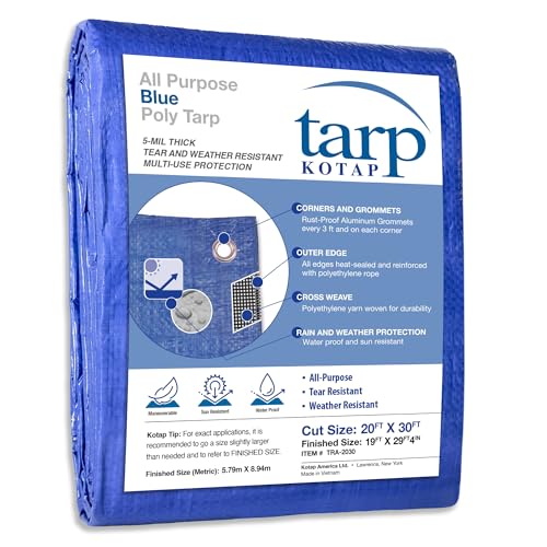 Kotap TRA2030 Blue Poly Rip-Stop Tarp 20x3 TRA-2030 Allzweckplane, 6 x 9 m, Blau, Artikel, Cut Size: 20 x 30'/Finished Size: 19' X 29' 4" von Kotap