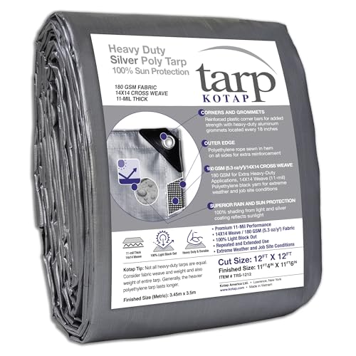 Kotap TRS-1212 Vielseitig verwendbar, wasserdicht Robuste Abdeckplane, 10 mm, Silber, 12 ft. X 12 ft von Kotap