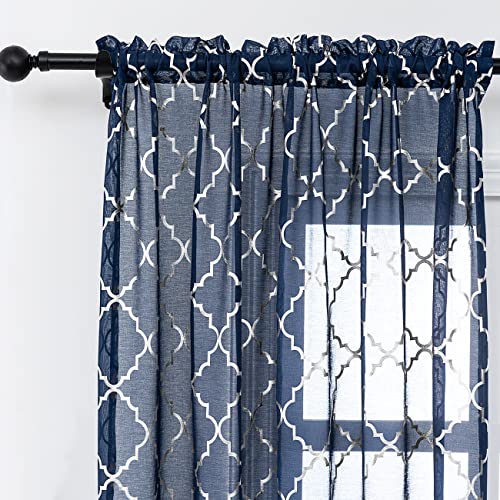 Kotile Blaue marokkanische Vorhänge für Wohnzimmer, metallische Silberfolie, geometrisches Spaliermuster, Stangentasche, Fensterbehandlung, durchsichtige Vorhänge, 213 cm Länge für Schlafzimmer, 132 x Kotile Blaue marokkanische Vorhänge für Wohnzimmer, metallische Silberfolie, geometrisches Spaliermuster, Stangentasche, Fensterbehandlung, durchsichtige Vorhänge, 213 cm Länge für Schlafzimmer, 132 x von Kotile