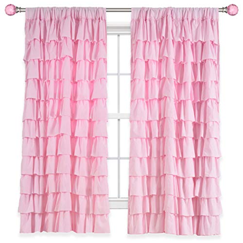 Kotile Horizontale Streifen Stil Stangentasche Mädchen Zimmer Vorhänge mit Watterfall geraffte Welle Schicht Panel, Gypsy Rüschen Fenster Vorhang für Schlafzimmer (Rosa, 1 Panel, 132 x 160 cm) von Kotile