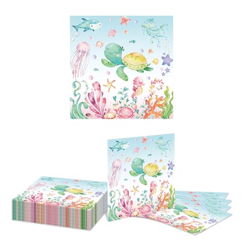 Kotkiddy 20 Stück Meeres Papier Servietten Blaue Seestern Muschel Wal Koralle Einmalige Servietten Sommer Ozean Mittagstisch Abendessen Servietten für Unter dem Meer Strand von Kotkiddy