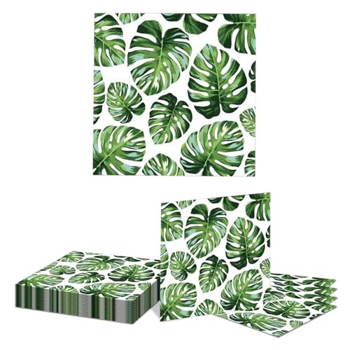 Kotkiddy 20 Stück Tropische Dschungelblatt Servietten, Grüne Monstera Palmenblatt Design Einweg Papier Servietten für Dschungel Party, Sommer Camping Dekoration von Kotkiddy