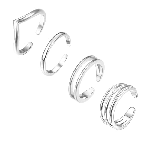 Kotkiddy 4 Sterling Silber Minimalistischer Zehenringe Set Silberplattiert Einfache Offene Verstellbare Band Zehenringe für Frauen Strand Fußschmuck für Sommer Kotkiddy 4 Sterling Silber Minimalistischer Zehenringe Set Silberplattiert Einfache Offene Verstellbare Band Zehenringe für Frauen Strand Fußschmuck für Sommer von Kotkiddy