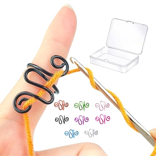 Kotkiddy 8 Stück Häkelring, Fingergarn verstellbare Strickschlaufe, Verstellbare Strickschlaufe Garnführung Fingerhalter Verstellbare Größe Strick Fingerhut von Kotkiddy