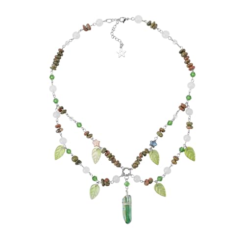 Kotkiddy Waldhalskette Grüne Perlen Kristall Halsketten für Frauen Wald Blatt Schicht Charme Kragen für Kostümieren Phantasie Fotoshoot von Kotkiddy