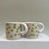 Handmade Stoneware Nerikomi Ceramic Mug With Green Squares - A Cozy Essential For Chilly Days, Perfect Japandi Interiors Handmade Stoneware Nerikomi Ceramic Mug With Green Squares - A Cozy Essential For Chilly Days, Perfect Japandi Interiors von KottiCeramics