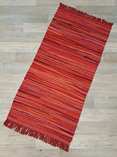Kottig Fleckerlteppich Hochwertiger Handweb Fleckerl Teppich Arlberg 80x150 cm 2.200g/m2 schwere Qualität rot von Kottig