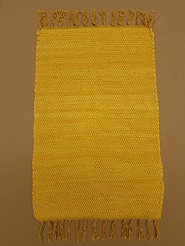 Kottig Fleckerl Handweb Teppich Fleckerlteppich Uni 60x90 Garmisch Flickenteppich Einfarbig (Gelb) von Kottig