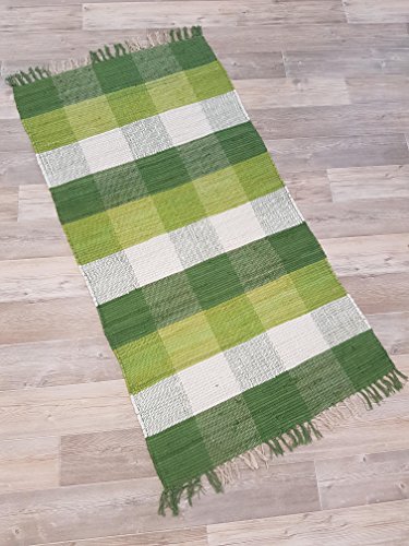 Kottig Fleckerlteppich Handweb Fleckerl Teppich ULM 70x140 cm 100% Baumwolle Karo grün von Kottig