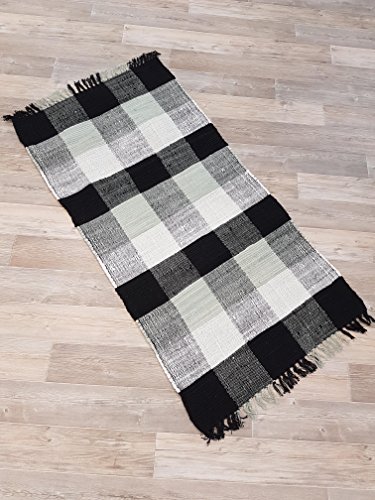 Kottig Fleckerlteppich Handweb Fleckerl Teppich ULM 70x140 cm 100% Baumwolle Karo schwarz von Kottig
