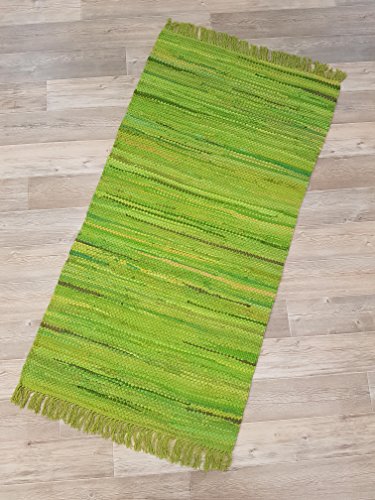 Kottig Fleckerlteppich Hochwertiger Handweb Fleckerl Teppich Arlberg 70x140 cm 2.200g/m2 schwere Qualität grün von Kottig