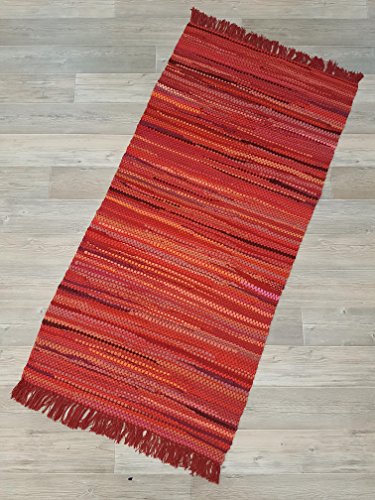 Kottig Fleckerlteppich Hochwertiger Handweb Fleckerl Teppich Arlberg 70x140 cm 2.200g/m2 schwere Qualität rot von Kottig