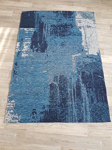 Kottig Luxus Teppich Fantasie Vintage 160x230 100% Chenille Baumwolle blau von Kottig