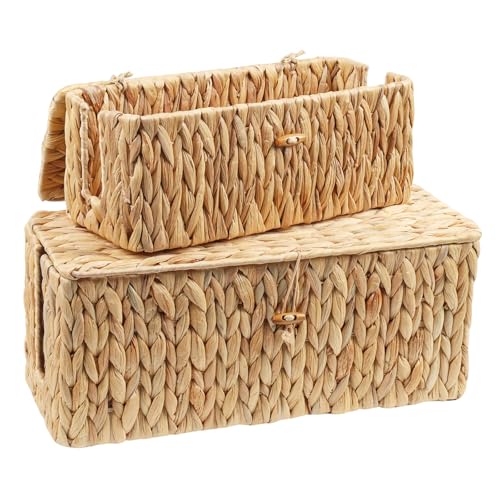 Kottwca 2 Stück Kabelbox, Handgefertigter kabelmanagement Box aus Wasserhyazinthe mit Deckel, Kabel Organizer, Kabelaufbewahrung mit Seitlicher Öffnung zum Verstecken von Kabeln,Geeignet für Haus,Büro von Kottwca