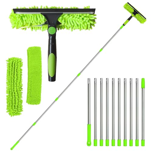 Kottwca 4,5M Fensterwischer - 2 - in - 1 Professioneller Fensterreiniger Set mit Teleskopstange - Ideal für Innen & Außen, Hochfenster, Wand, Auto - Mit Gummiwischer und Mikrofasertuch, Grün von Kottwca