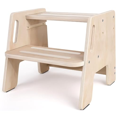 Kottwca Tritthocker Kinder 2 Stufen, rutschfest tritthocker Holz mit Griff,Stabiler tritthocker, Tragfähigkeit bis zu 150KG, Kinder fußbank für Bad, Waschbecken, Küche, Kinderzimmer, Schlafzimmer von Kottwca