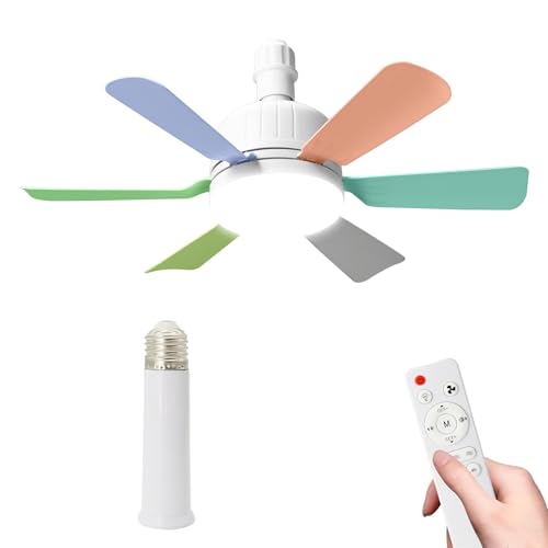 46cm Deckenventilatoren Mit Fernbedienung, E27 Deckenventilator Mit Beleuchtung, 3 Farben & 3 Geschwindigkeitsstufen, 2/4 Stunden Timer, FüR Wohnzimmer Schlafzimmer (Bunt + Verlängerungsstange) von Kouamor