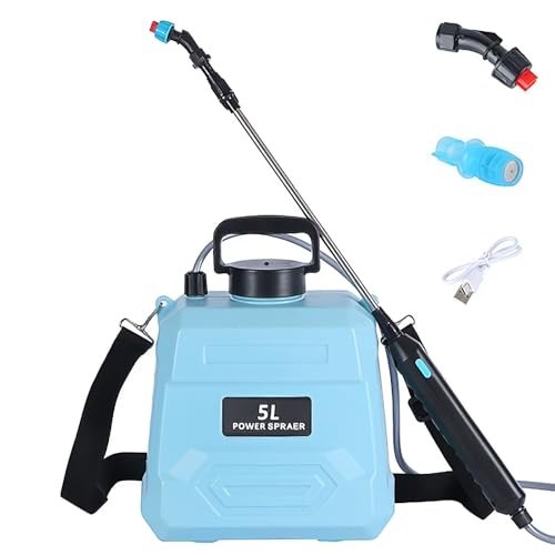 5/8Liter DrucksprüHer, Elektrischer PflanzensprüHer Mit 3 NebeldüSen, 2 Geschwindigkeit 4 Arbeitsstunden Gartenspritze, Unkrautspritze & WassersprüHer Mit Verstellbarem Schultergurt (5L-blau) von Kouamor