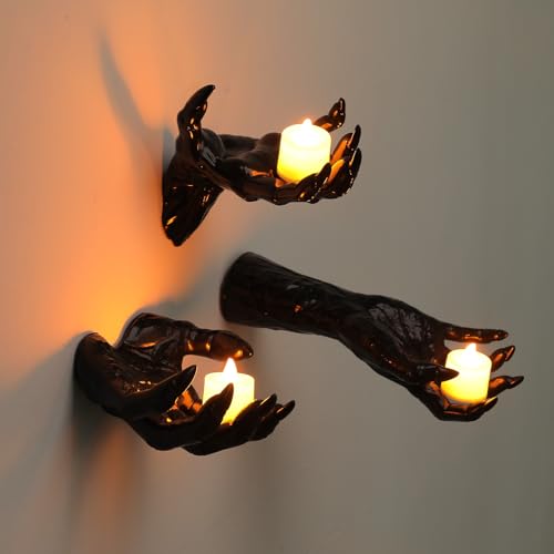Halloween Pack von 3 Wand montiert gruselige Reaching Hände mit angezündeten Kerzen, Horror Hände für Wanddekorationen, gotische schwarze Horror Hände Kerzenhalter, Angst hängende Wanddekoration Halloween Pack von 3 Wand montiert gruselige Reaching Hände mit angezündeten Kerzen, Horror Hände für Wanddekorationen, gotische schwarze Horror Hände Kerzenhalter, Angst hängende Wanddekoration von Kouamor