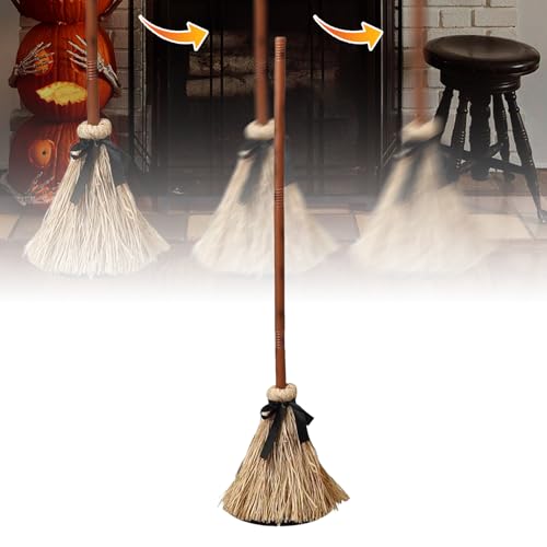 Kouamor 110 cm dynamischer Schwebe-Hexenbesen, tanzende Hexenbesen, Halloween schwimmender Hexenbesen, schwimmender beweglicher Spuktbesen mit gruseligem Lachen, für Halloween-Dekoration von Kouamor