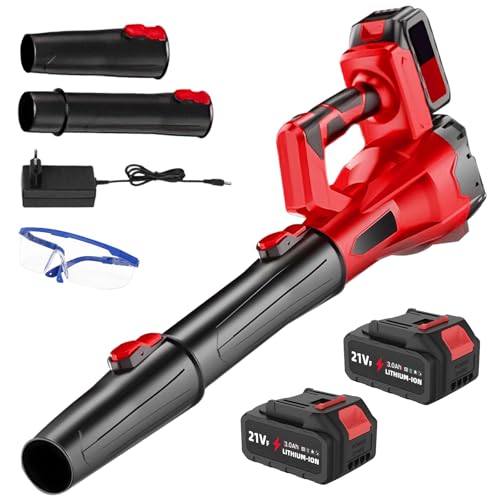 Laubbläser mit Akku 21 V – Laubbläser kabellos mit Akku und Ladegerät 60 m/s 0 – 40.000 U/min/6 Geschwindigkeit/tragbar für Garten, Hof, Blatt, Schnee (B-13.000 mAh x 2) von Kouamor