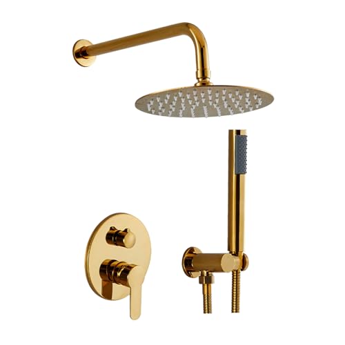 Unterputz Dusche Set Komplettset - Einbau-Dusche für Bad und Hotel - Unsichtbare Wandmontage mit Thermostat - Duschsystem mit Regenbrause, Handbrause & Armaturen (Gold) von Kouamor