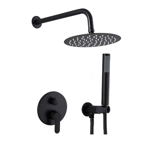 Unterputz Dusche Set Komplettset - Einbau-Dusche für Bad und Hotel - Unsichtbare Wandmontage mit Thermostat - Duschsystem mit Regenbrause, Handbrause & Armaturen (Schwarz) von Kouamor