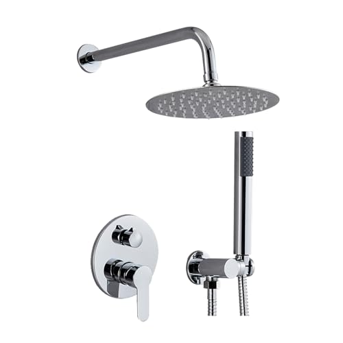 Unterputz Dusche Set Komplettset - Einbau-Dusche für Bad und Hotel - Unsichtbare Wandmontage mit Thermostat - Duschsystem mit Regenbrause, Handbrause & Armaturen (Silber) von Kouamor