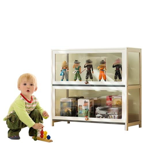 Koubhyj 2 Schicht Vitrinenschrank Glas, 80x33x73cm Glasvitrine Stehend, multifunktionale staubdichte Acryl-Vitrine für Wohnzimmer und Büro(Weiß/Von Allen Seiten transparent) von Koubhyj