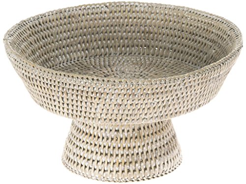 Kouboo La Jolla Rattan Obstschale, dekorativer Küchenkorb, Weidenaufbewahrungsschale für Obst, Gemüse, moderne Wohnkultur, Servierplatte, kleines gewelltes Tablett, weiße Waschung von Kouboo
