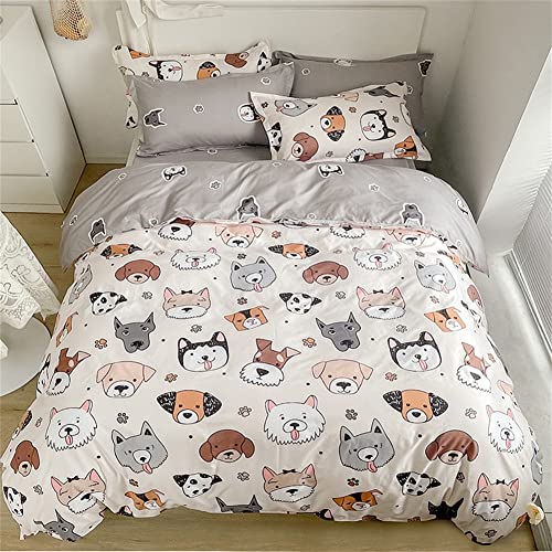 Koudi Hund Tiermotiv Bettwäsche 155x220 Kinder Braun Grau Dackel-Hundemuster Bettbezug Dackel-Hund Kinderbettwäsche Set Wende Motiv Microfaser Jungenbettwäsche mit Kissenbezug 80x80 cm von Koudi