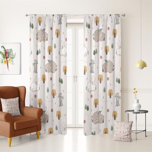 Koudi Kinder Vorhänge Blickdichte Tier-Muster Verdunkelungsvorhang Pflanze Wald Vorhänge Gardinen für Schlafzimmer Wohnzimmer, 2 Stück, 160 x 132cm (H x B) von Koudi
