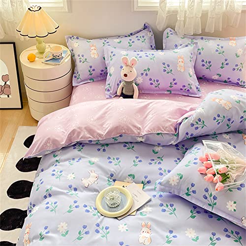 Koudi Mädchen Bettwäsche 100x135 Blumen Lila Violett Tulpe Motiv Wendebettwäsche Weiche Microfaser Bettbezug Set Bunny Bettdeckenbezug mit Reißverschluss und 40x60cm Kissenbezug von Koudi