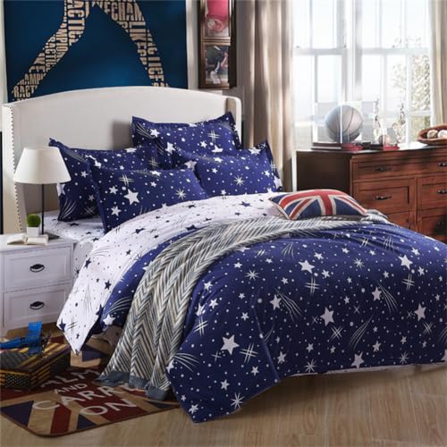 Koudi Sterne Kinder Bettwäsche 100x135 Jungen Dunkel Weiß Blau Stern-Muster Bettbezug Sterne Motiv Mikrofaser Wende Bettwäsche mit Kissenbezug 40x60 cm von Koudi
